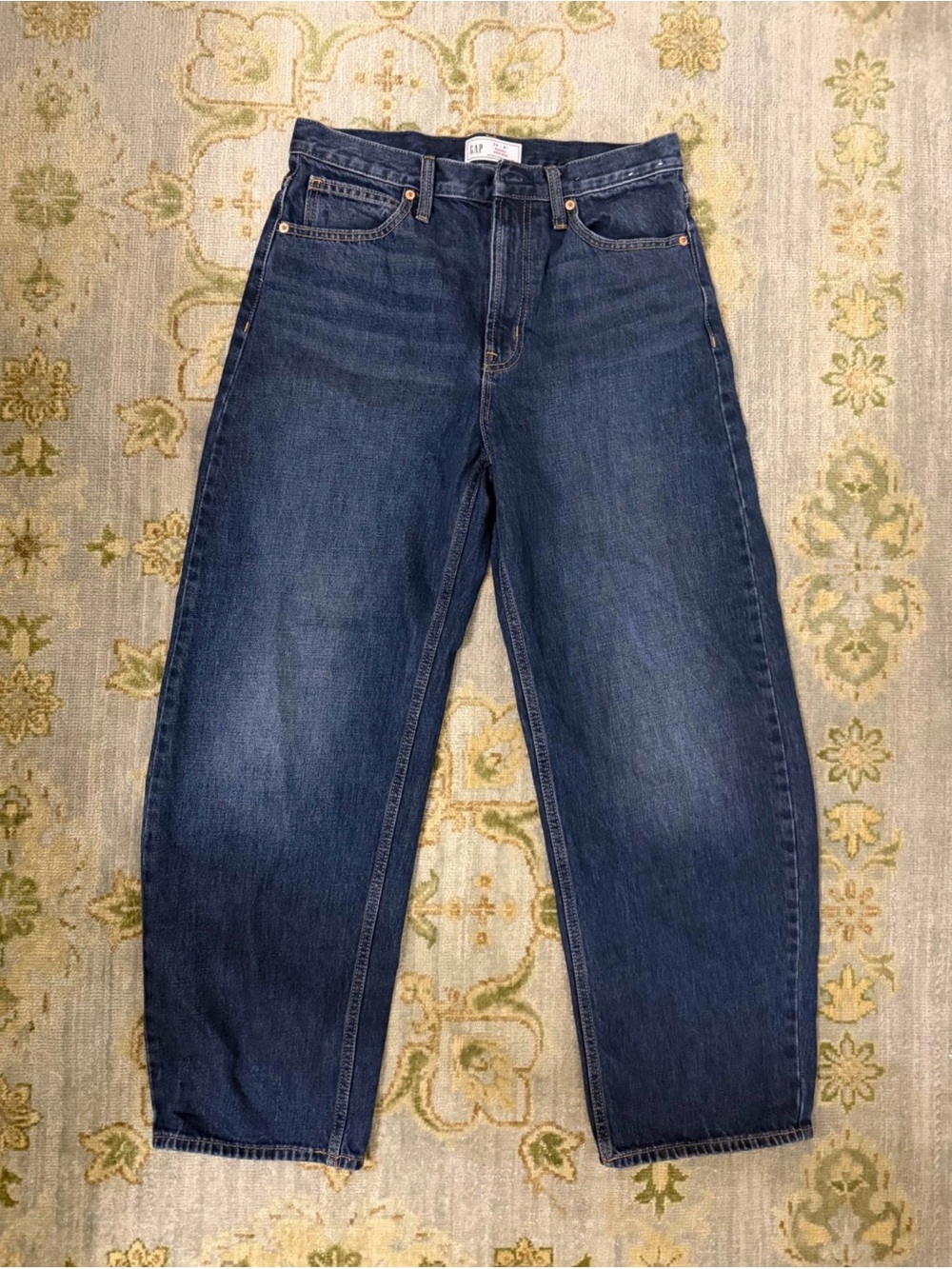 High-Rise Barrel Women’s Jeans - Dark Blue - Picture 3 of 3